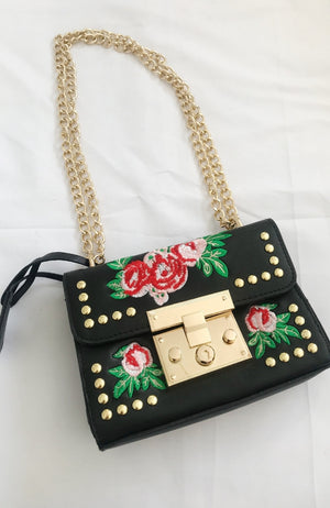 Embroidered Rose Bag