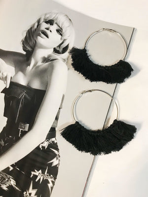 Amara Fringe Hoop Earrings | Black