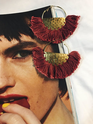 Lara Fringe Hoop Earrings | Burgundy Gold